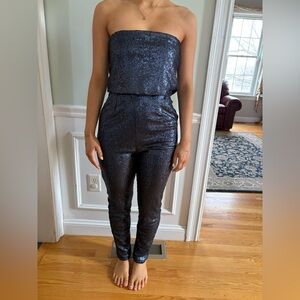 Lavish Alice Navy Sequin Strapless Jumpsuit